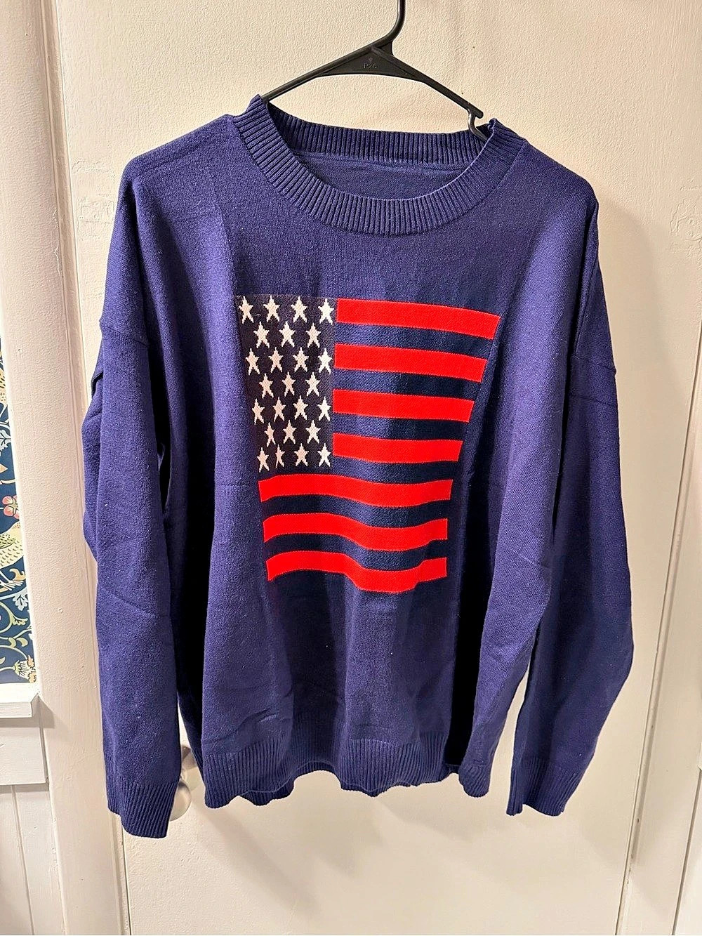 Pink Lily Home Of The Free Navy Textured Flag Sweater